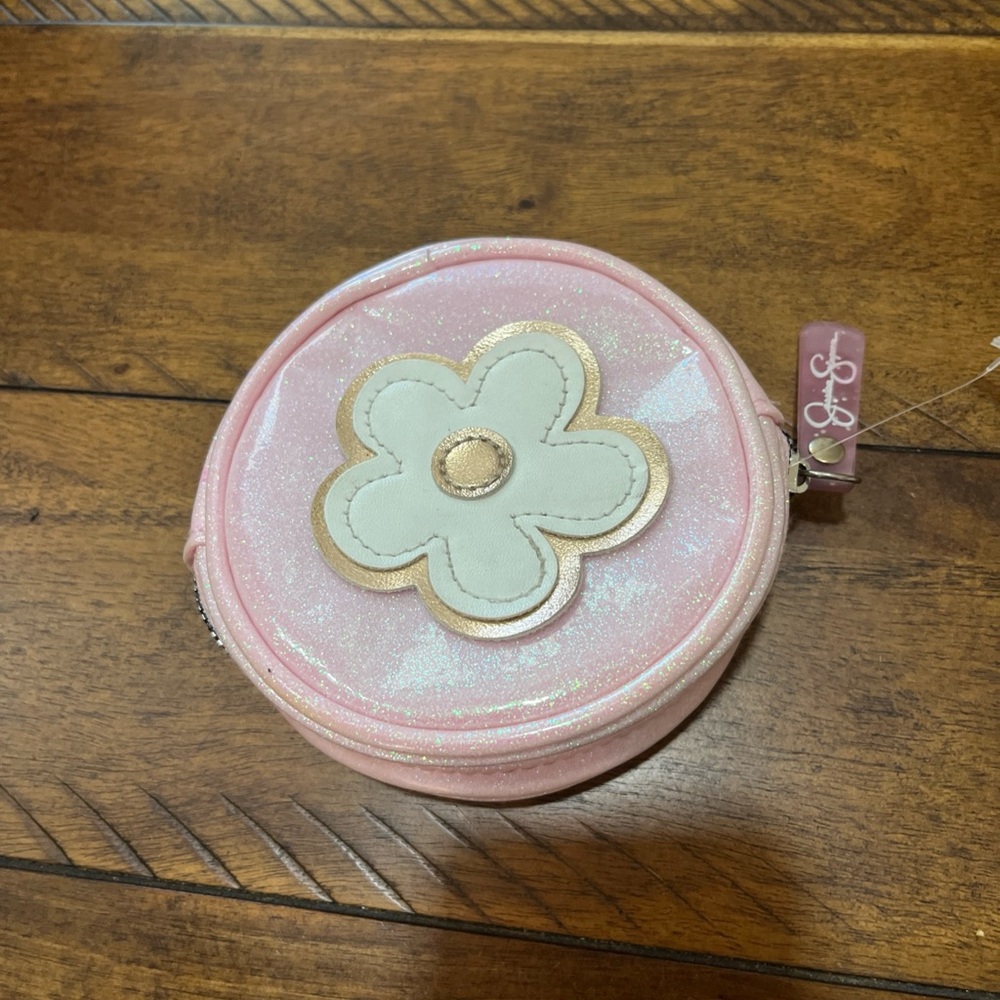 Jessica Simpson Women‎ Pink Floral Wristlet Mini  Bag Purse 5” Across Glitter